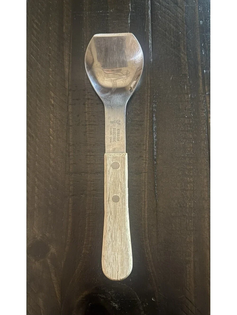 Vintage Vernon Stainless Steel Wood Handle Ice Cream Scoop KIWASH ELECTRIC OK